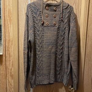 Cozy Brown Cowl Neck Sweater with Button Accents